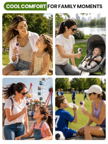Image of EcoNour Handheld Fan Rechargeable, Portable Mini USB Fan with 5 Speeds, 13550 RPM High-Speed Personal Cooling Fan, Foldable Battery Operated Travel Fan for Home, Office & Outdoor - Pink