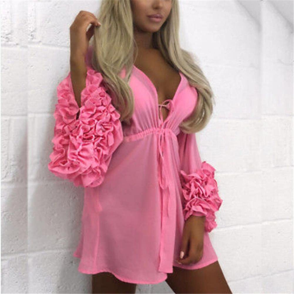 Robe de Plage Été Sexy Beach Mini Robe Femmes Longues Manches Bikini Couvre-Bikini Couvre-Tunique Pareo Sarong Maillot De Bain Maillaison