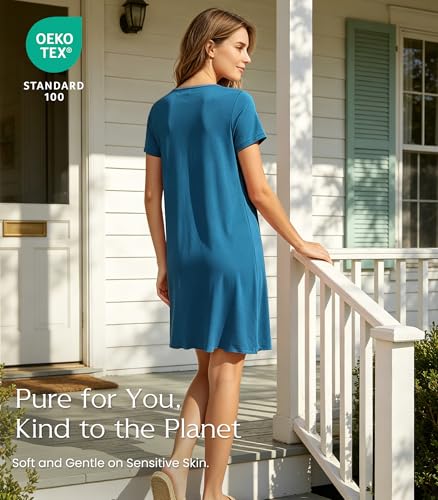 Image of NACHILA Nightgowns for Women-Viscose Made from Bamboo, Pleated Sleepwear.