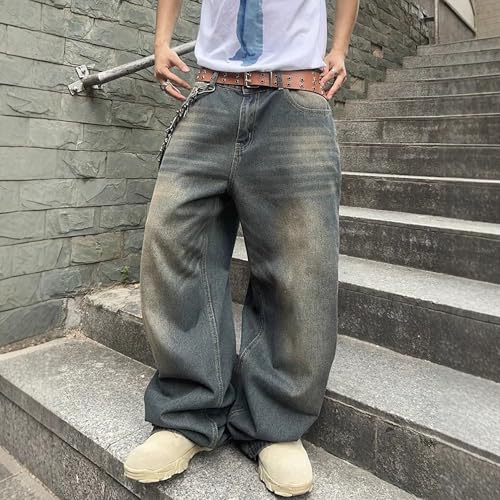 Men's Y2K Baggy Hip Hop Jeans - 90s Retro Wide Leg Skate Denim Pants Loose Fit Oversized Streetwear with Pockets2
