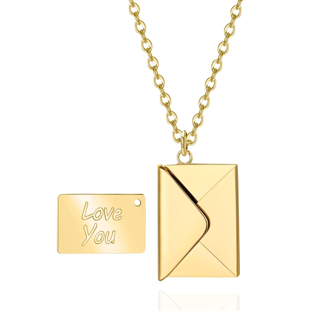 SHINYY Envelope Love Letter Necklace for Women Stainless Steel Love You Secret Gift Message Engraved Locket Jewelry Pendant Couples and Family
