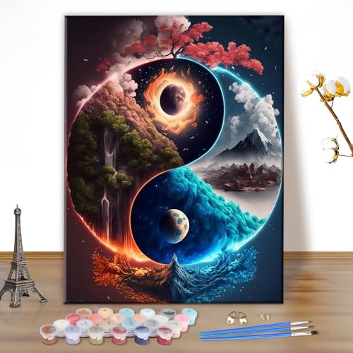 MEIYUDA Peinture par Numero Adulte, Yin et Yang Kit de Peinture à l'Huile sur Toile par Numéro, Débutants Peinture Acrylique Pigmentée, Decoration Maison Cadeau...