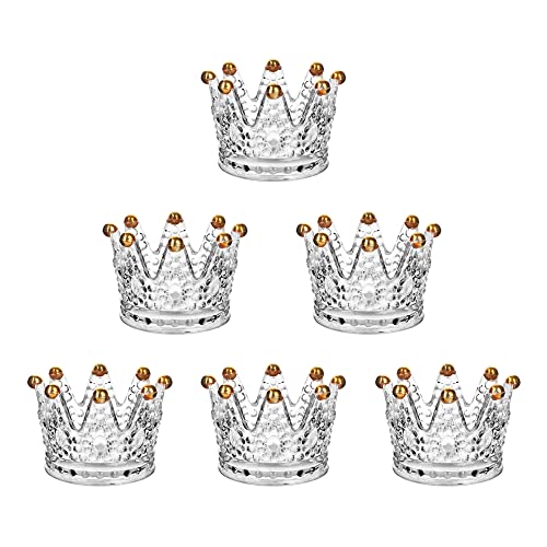 Btgllas Set Of 6 Crown Glass Tealight Candle Holder,Votive Candle Holders For Wedding, Party, Home Decoration, Jewelry Storage Tray (Glass, Gold6Pcs) #TOP8