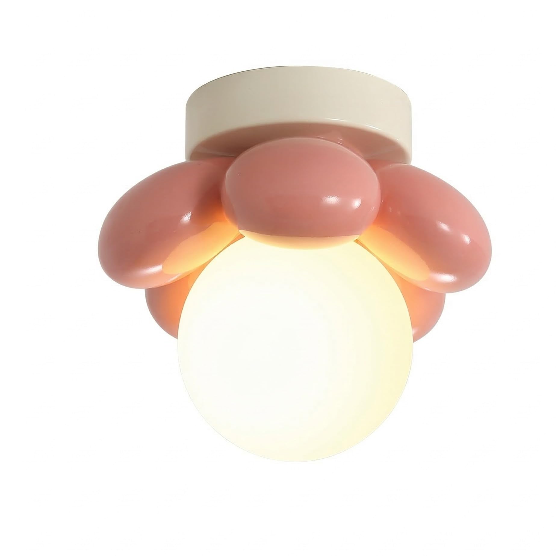 NHPJFDC Cream Flower Flush Mount Ceiling Light, Pink Yellow Petal Ceiling Lamp, Nordic Fixture for Bedroom, Kids Room, Hallway, Entryway, Nursery, Apartment Decor, Foyer Residential(Pink)