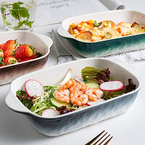 BonNoces Porcelain Baking Dish, Small Rectangular Pasta Lasagna Pan, Individual Casserole Bakeware with Handle, for Oven Kitchen Cooking, Set of 3, Assorted Colors - Thumbnail 2