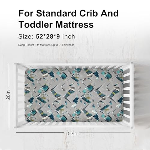 Image of Boho Mountains Baby Crib Sheets for Boy Girl 52 inchx28 inch Mountain Range Hiking Wild Crib Mattress Covers Soft Breathable Mountain Adventure Camping Baby Sheets for Standard Crib and Toddler Bed Mattress