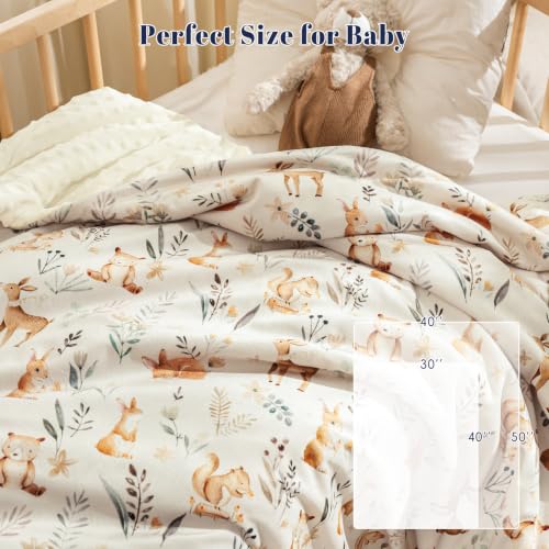Image of PHF Minky Baby Blanket with Double Layer and Soothing Raised Dotted Backing, Soft and Lightweight Reversible Receiving Blanket for Newborns, Infants, Babies, 30x40 Inches, Woodland&Forest
