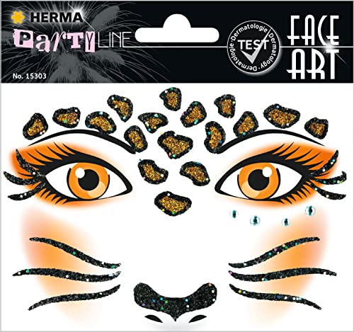 Herma 15303 Face Art Sticker Leopard Face Sticker Glitter Sticker for Carnival, Halloween, Dermatologically Tested