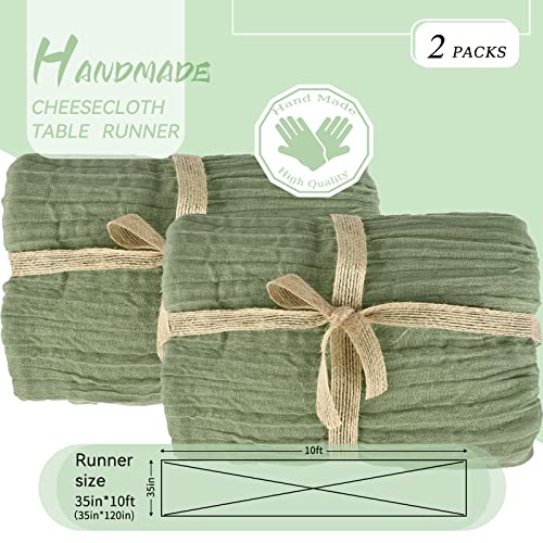 YMHPRIDE 2 Packs Cheesecloth Table Runner, 35"x120" Sage Green Rustic Gauze Fabric Boho Table Runner - Image 3