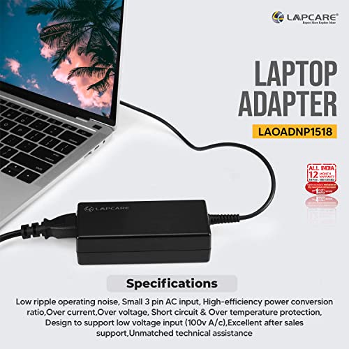 Image of Lapcare 19V 65W 3.42A Compatible Laptop Adapter Charger for Acer Aspire One Extensa and Travel Mate Series Models - Black