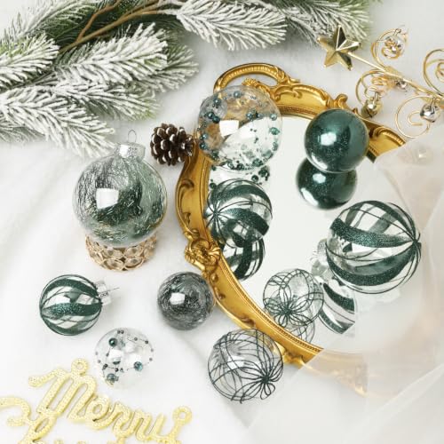 Shatterproof Christmas Ball Ornaments,Clear Plastic Decorative Christmas Balls Hanging Xmas Tree Baubles Set with Stuffed Delicate Glittering Decorations… (Dark Green) - image 4