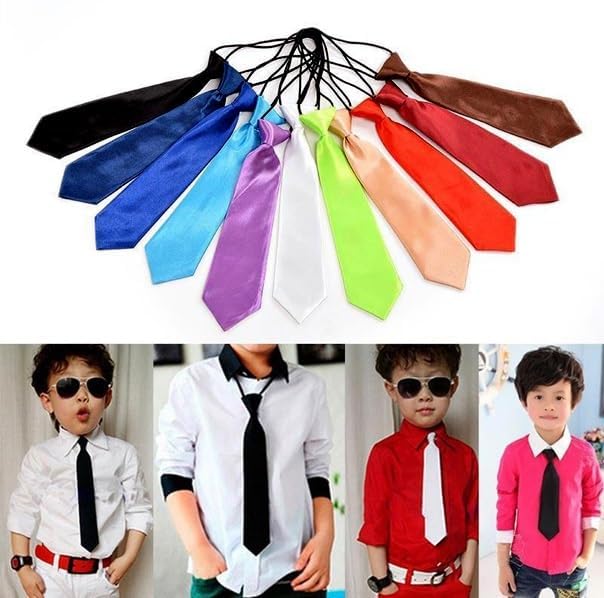 Osking Ties Kids Tie for Boys Adjustable Satin Neck Tie Youth Child Toddler Necktie Wedding School Uniform Free Size Age (6-10 Years, Plain_Royal Blue) 1