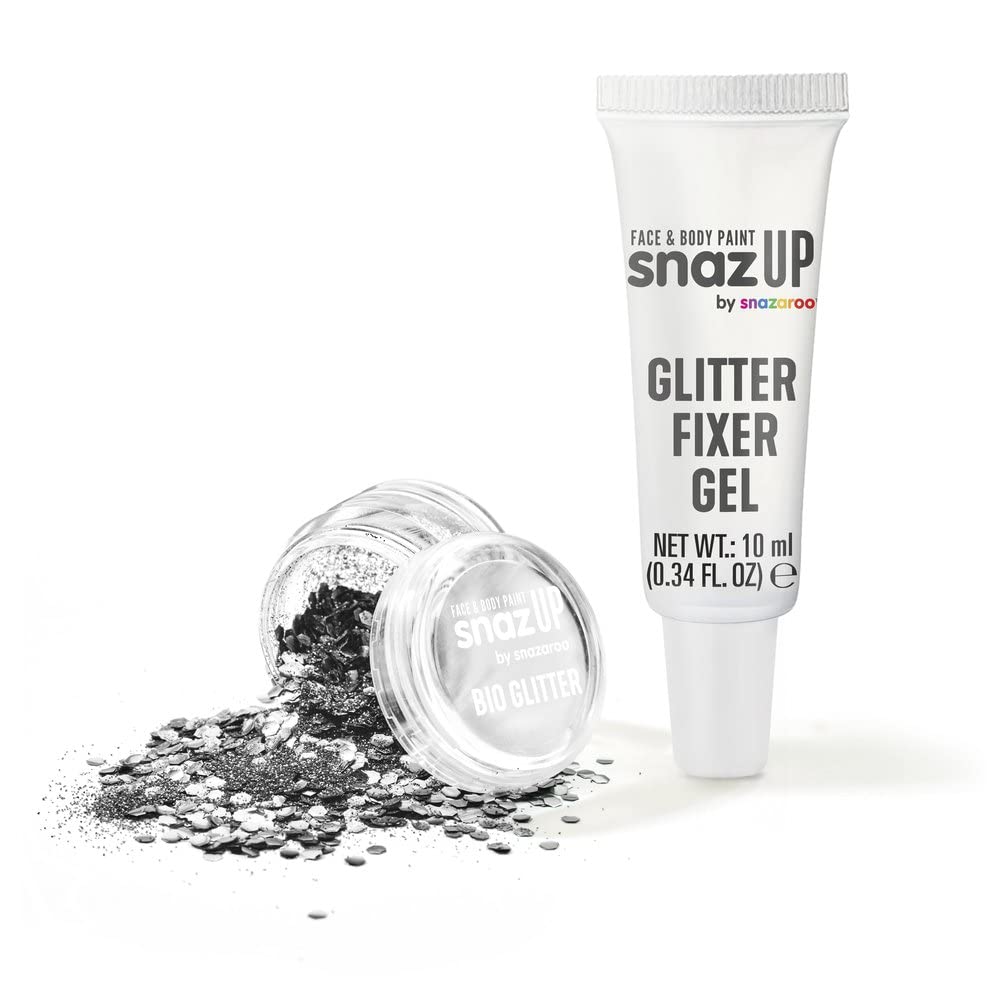 SnazarooBio Glitter Kit, Silver, 5g, Fixer Gel, for Face, Body & Crafts