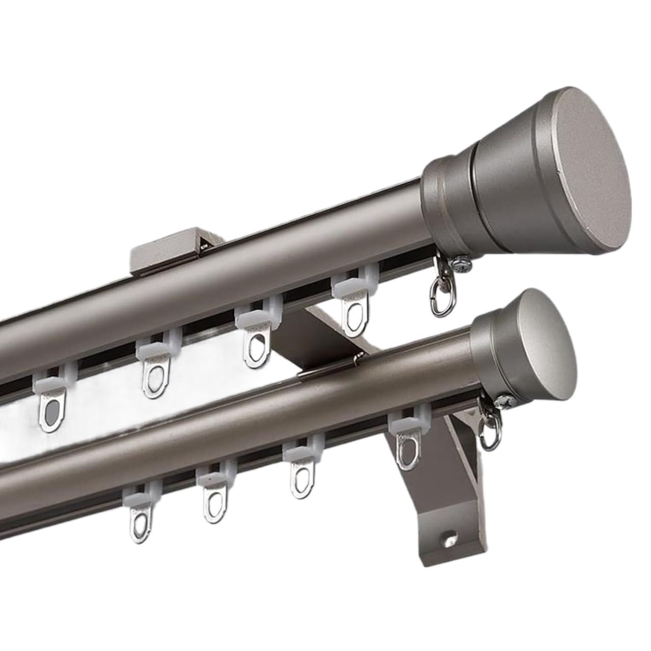 Rail de rideau double blanc, système de fixation murale robuste en alliage d'aluminium for baies vitrées, salon et balcon (supports, vis et patins inclus)(Dark Gray,1.5m (4.9ft))