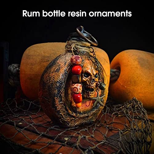 Skull Pirate Rum Bottle Ornament Wine Bottle Ornament Portable Resin Halloween Theatrical Prop Personalised Hip Flask For Man, Home Decoration Accessories Antique Bronze #TOP7