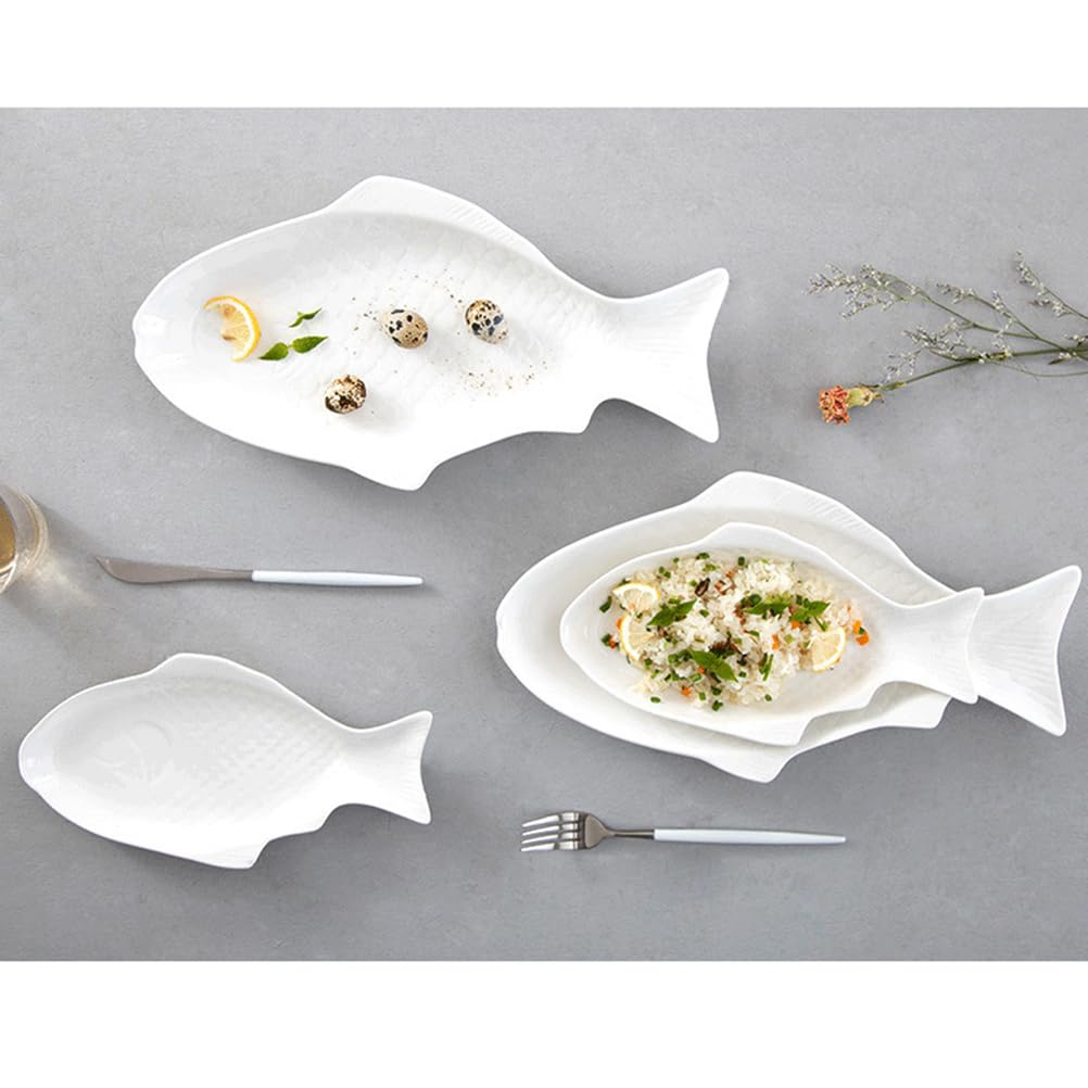 Cabilock Fischteller Keramik Fischplatte Porzellan Servierteller Fischform Lachsplatte Vorlegeplatte Ovale Frühstücksteller Tablett Servierschale Servierplatten für Fisch Snack Meeresfrüchte