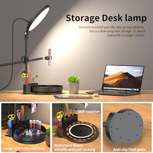 Image of Zoom Lighting for Computer, Desk Ring Light with Stand, 55W Dimmable Full Screen Ring Light, with Rotating Storage Box, Pen Holder Stand, Phone Holder & Controller (Black, 10.5)