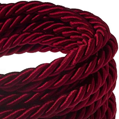 XL Rope electrical wire 18/3 AWG wire inside. Shiny Dark Bordeaux Fabric. 16mm.