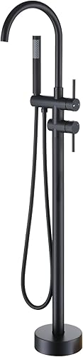 Grifo de bañera independiente negro montado en el suelo, grifo de ducha con cabezal de ducha de mano, boquilla de pie, grifo de bañera de ducha,
