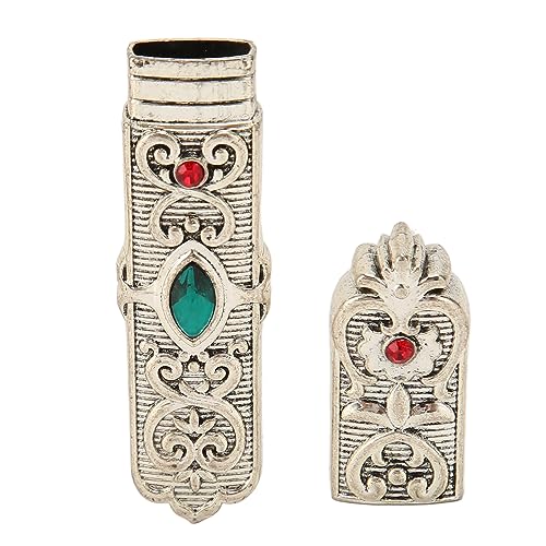 Needle Case Vintage Sewing Needles Holder 3.5 Inch Zinc Alloy Needle Storage Tube with Gemstone Pin Container for Needlework, DIY Tool(Silver)