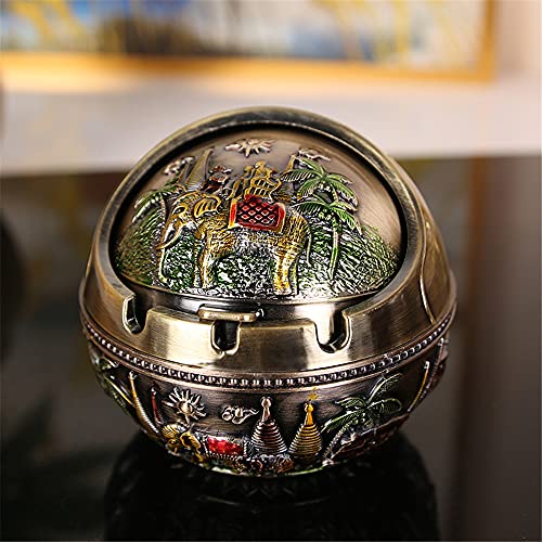 Aschenbecher,European style retro creative zinc alloy windproof smoke cup, spherical ashtray with cover for home decoration-green ancient color elephant Aschenbecher,European style retro creative zinc alloy windproof smoke cup, spherical ashtray with cover for home decoration-green ancient color elephant