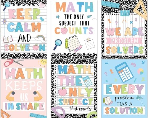 Amazon.com: 6 Pcs Math Posters Composition Notebook Classroom Decor Fun ...