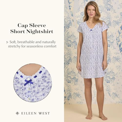 Image of Eileen West Sleepwear & Loungewear for Women - Jersey Knit Collection - 100% Cotton Lightweight Breathable Short Nightshirt