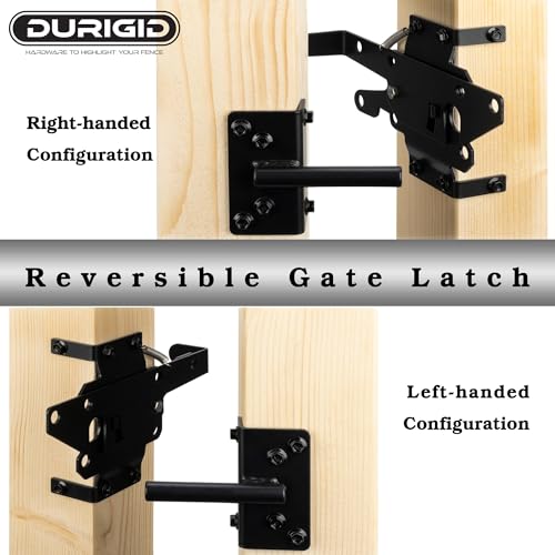 DURIGID Wood Fence Gate Latch, Self Locking Gate Latch for Vinyl/Wooden Fence Pasture Gate, Heavy Duty Gate Latches for Pool/Garden Outdoor Yard, Mount Post Left or Right Side, Black by DURIGID - Used condition - Image 2