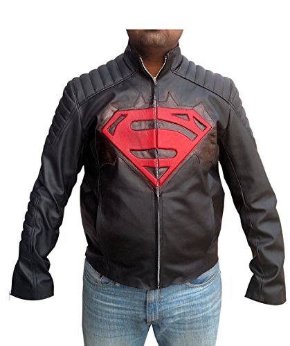 Bestzo Mens Fashion Super Man Leather Jacket Synthetic Leather Black 5XL