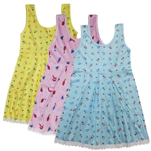 Image of Kid's Cotton Dress Slip Knee Length Casual Summer Frock for Girl's Combo (Pack of 3)