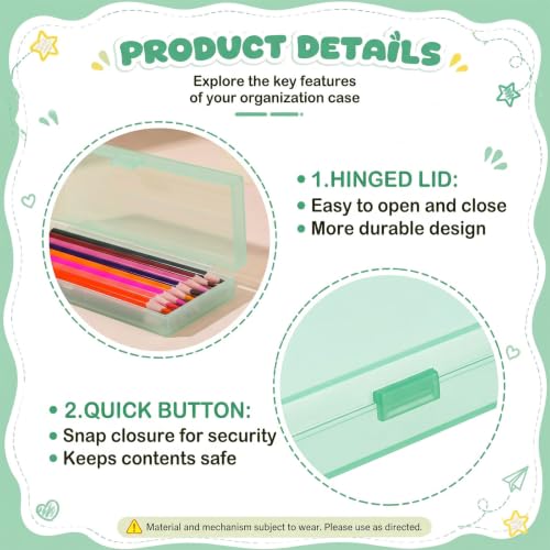 Image of Fainne 24 Plastic Pencil Case Bulk Hard Pencil Boxes with Snap Lid Crayon Maker Pen Organizer Stackable Craft Storage Boxes for School Supplies(Single Layer,White, Green,7.09 x 2.36 x 0.98 Inch)