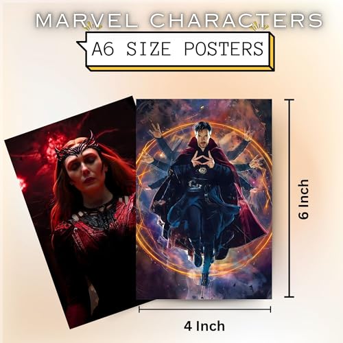 Image of Posters Inc Set of 12 Marvel Heroes Posters for Wall, Home Decoration Items for Living Room, Aesthetic Wall Stickers for Bedroom, Birthday Gift for Men, 300 GSM A4 Size Paper, Glue Dots Included