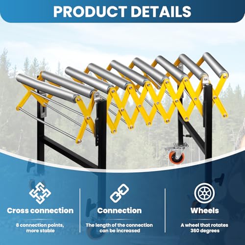 Heavy Duty Extendable Roller Conveyor with Locking Casters, Conveyor Rollers 660lbs Load, Folding Feed Table 50