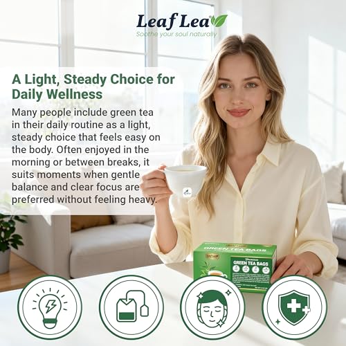 Image of LeafLea Green Tea Bags, Pure Single-Ingredient Green Tea Leaves, 40 Count