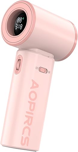 Ventilador portátil - Mini ventiladores de mano turbo rosa con pantalla digital (alta velocidad 24000RPM) - Ventilador alimentado por batería