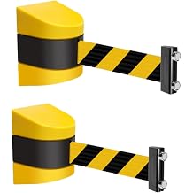 2 Pcs 16.4 ft Magnetic Wall Mount Retractable Belt Barrier Crowd Control Safety Belt with ABS Case for Indoor and Outdoor Use Black Yellow Rope