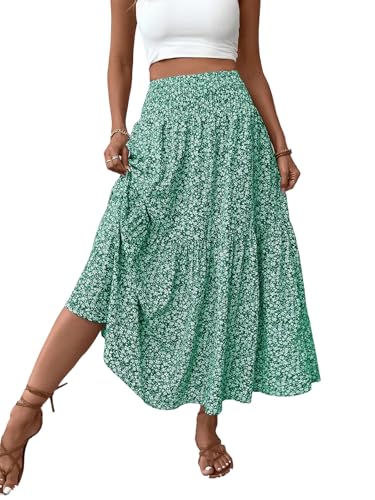 LIAMERHE Jupe Longue Femme d'été Maxi Jupe Bohème Ligne A Taille Haute Élastique Jupes Imprimé Jupe de Plage Jupe de Loisirs Décontractée Chic Taille...