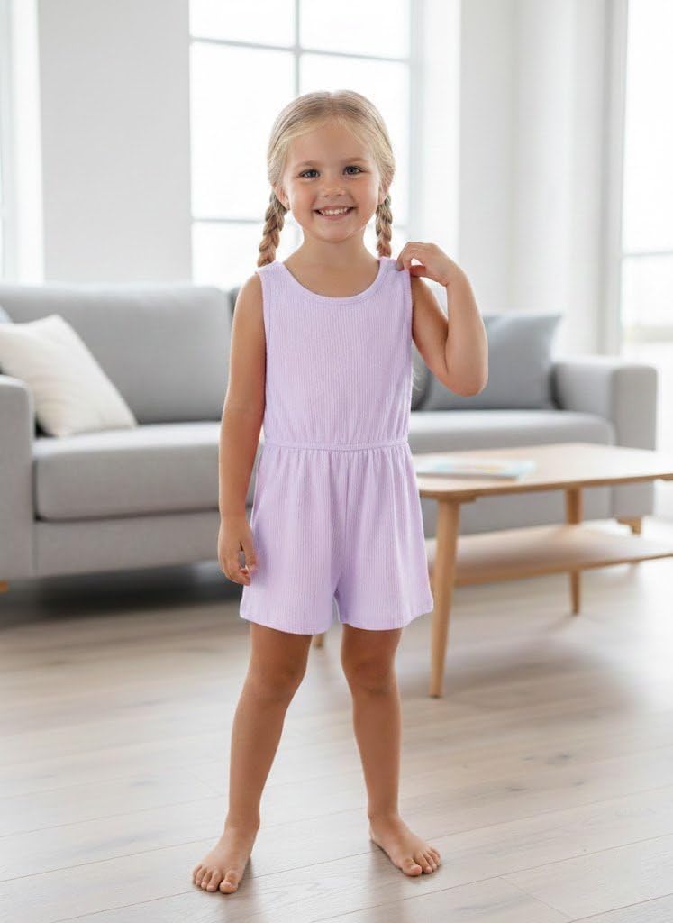 Toddler Girls 3 Pack Romper Set, Soft Polyester Spandex Sleeveless Jumpsuit Outfits, Cute Summer Shorts Set for Kids