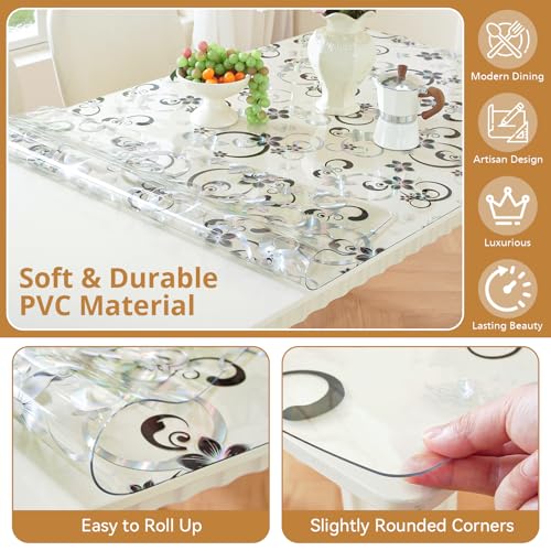 Image of LovePads Floral Clear Table Cover Protector - 30 x 48 Inch Thick Plastic Table Cloth, Waterproof PVC Desk Mat for Dining Room Table, Wood Furniture Topper, Anti-Scratch Desk Pad for Kids Writing,