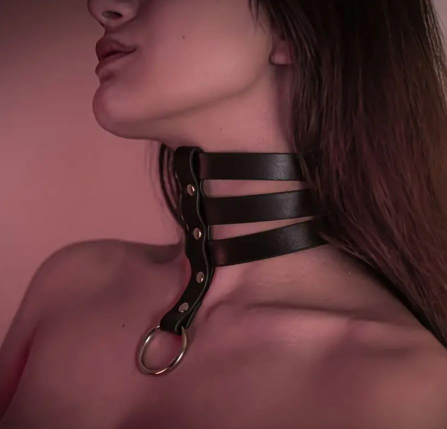 Women's Leather Collar Sexy Lingerie Accessory Adjustable Size Punk Underwear with Matching Rope
