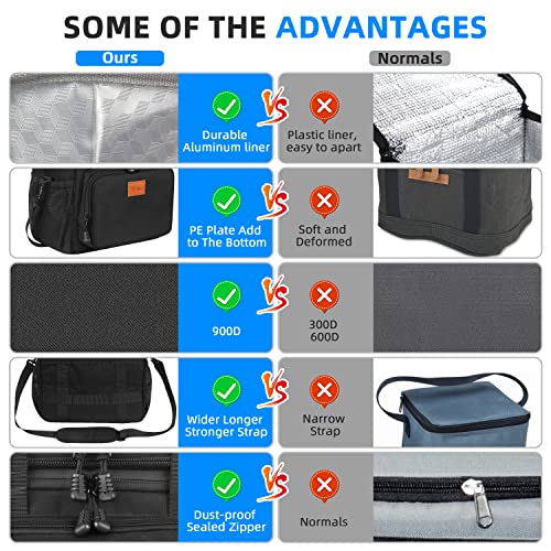 Wu Insulated Lunch Bag For Men Women 10/14L Expandable Dry Wet Separation Lunch Box Pail Adults Heavy Duty Waterproof Leakproof Soft Cooler Bag Kit For Work Outdoor Shopping Sports, Black, M #TOP5