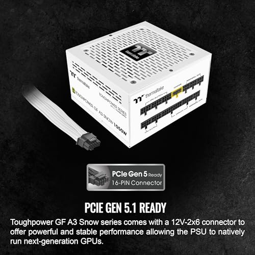 Image of Thermaltake Toughpower GF A3 Snow Edition 1050W 80+ Gold Full Modular SLI /Crossfire Ready ATX 3.1 Power Supply; PCI-E 5.1 600W 12V-2x6 Connector Included; PS-TPD-1050FNFAGU-N; 10 Year Warranty