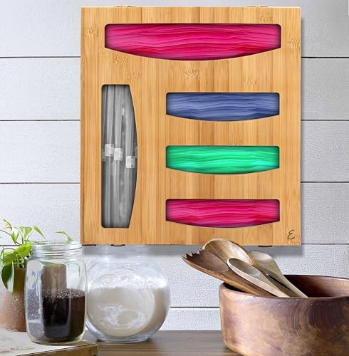 Emeril Lagasse Bamboo Bag Storage Organizer – 5-Compartment Food Storage Bag Holder for Kitchen Drawers & Countertops – Durable Bamboo, Universal Fit for Slider & Zipper Bags - image 4