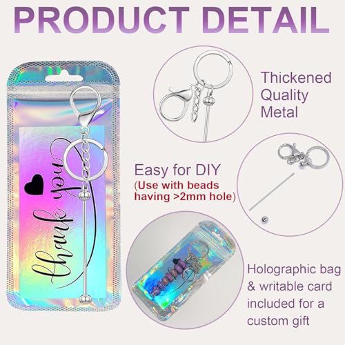 Image of 180 Pcs Beadable Keychain Bars Bulk Blank Creative Cute Keychains Bar for Beads Purse Keychains for Women Man