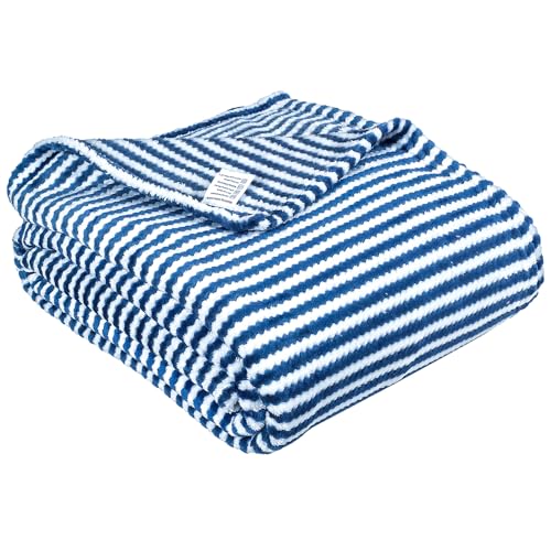 Image of BSB HOME Polyester Premium Plush Single Blanket|300 GSM Lightweight Cozy Ultrasoft for Bed, Sofa, Travel & Camping| 228x152 cm Blue & White| TC - 220