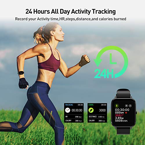 Smart Watch with 1.4\" LCD Full Touch Screen, Fitness Tracker with Heart Rate Monitor, Pedometer, Sleep Tracker & GPS, Waterproof Activity Tracker for Men and Women (Black)