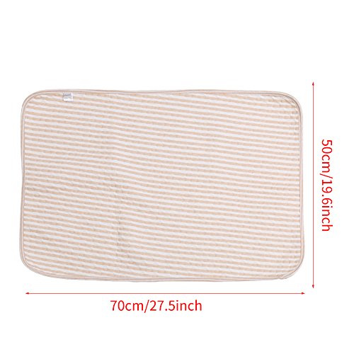 Almohadilla Impermeable para Cuna 50x70 cm, Algodón Orgánico, Lavable, Cambiador de Pañales para Bebé, Rayas de Café