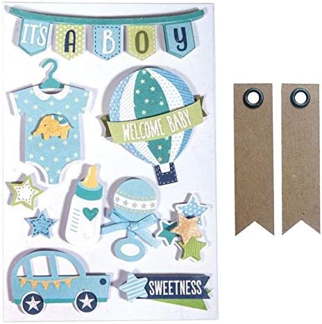 Youdoit 3D stickers x 10 - Baby boy + 20 pennant kraft labels