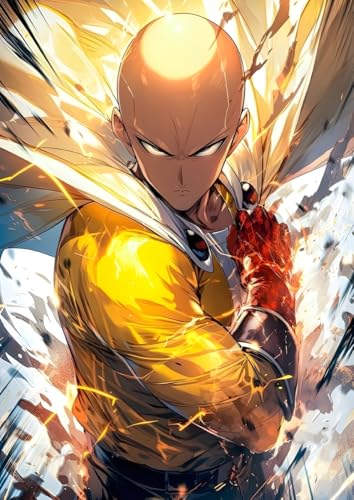 Image of NIJUKA Anime Printed A4 Size Metal sheet Poster For Home And Room Decoration | For Anime Art Fans Boys And Girls (One Punch Saitama)