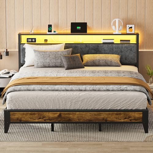 OLEVS King Bed Frame with Headboard, Metal Platform Bed...